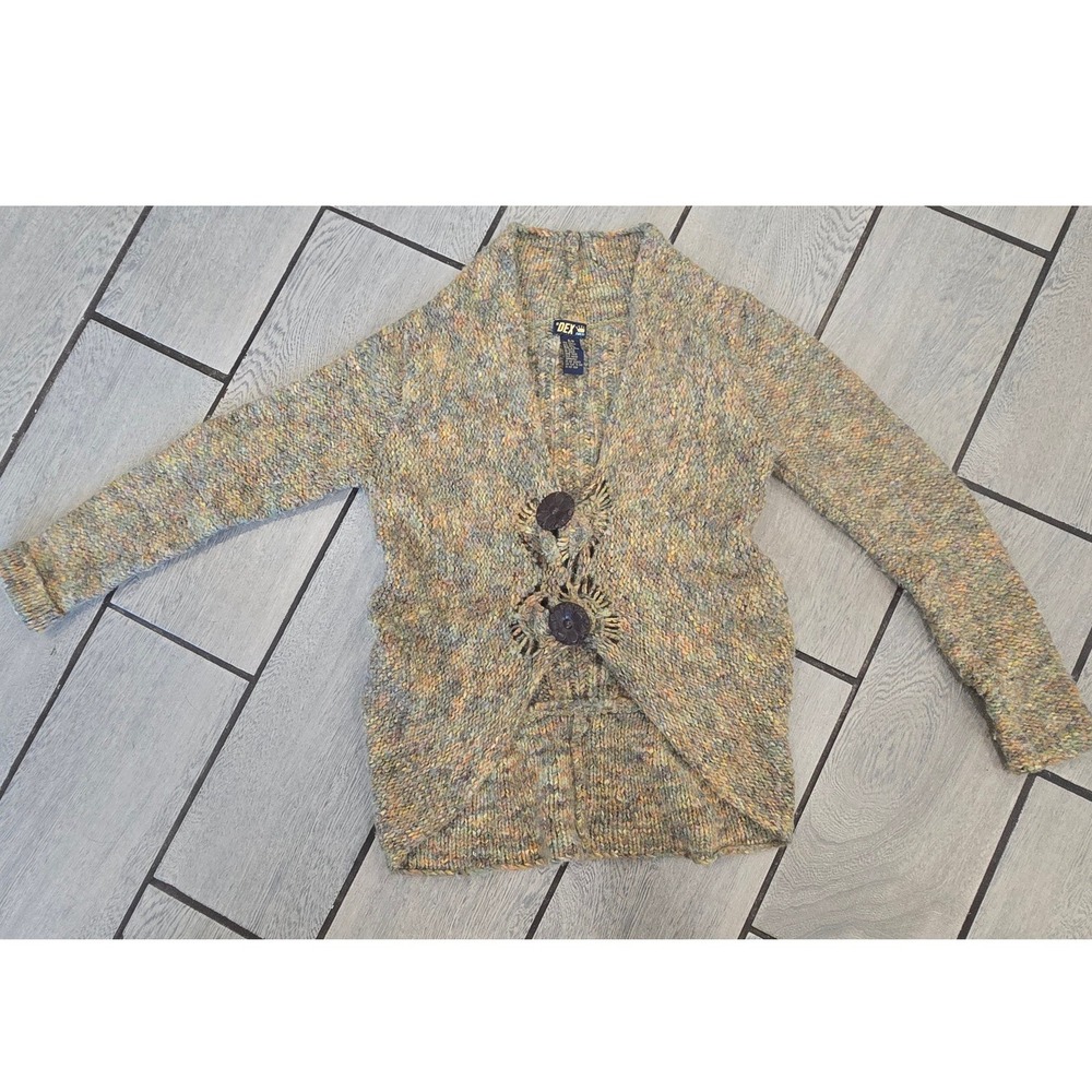 Vintage DEX Canada S Multicolor Marled Chunky Knit Cardigan Sweater Boho